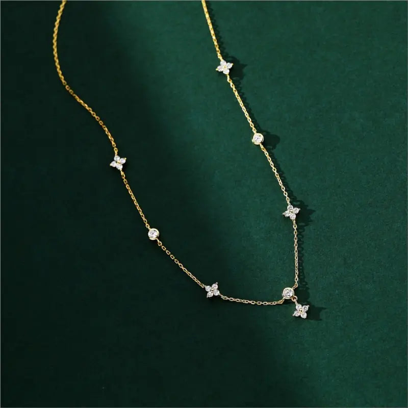 ANENJERY Zircon Four-Leaf Flower Necklace