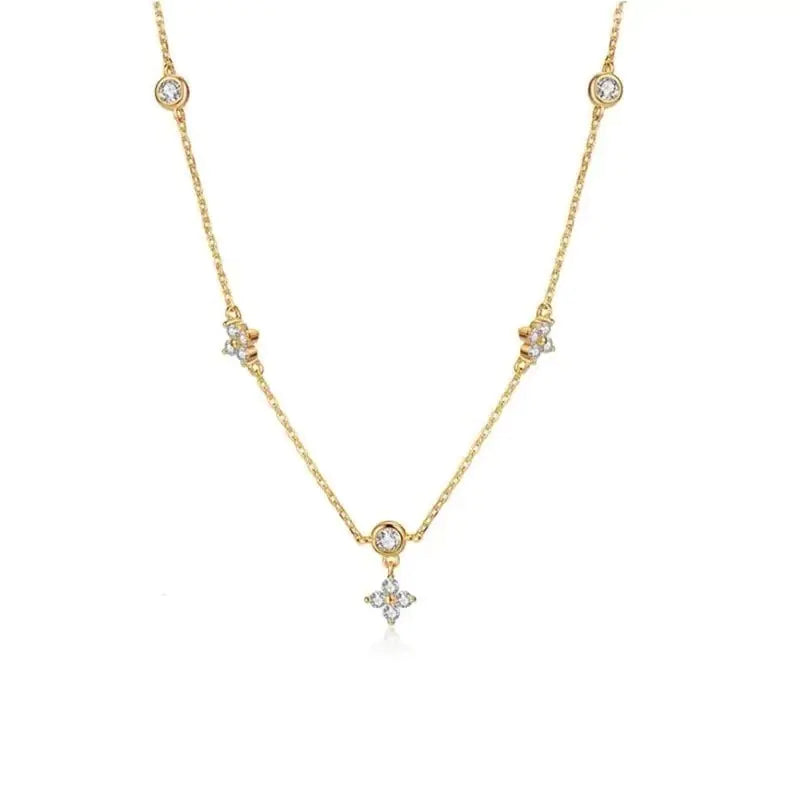 ANENJERY Zircon Four-Leaf Flower Necklace