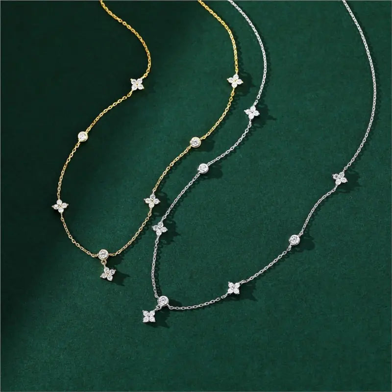 ANENJERY Zircon Four-Leaf Flower Necklace