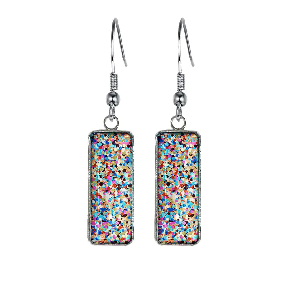 WIRESTER Glass Rectangle Dangle Earrings