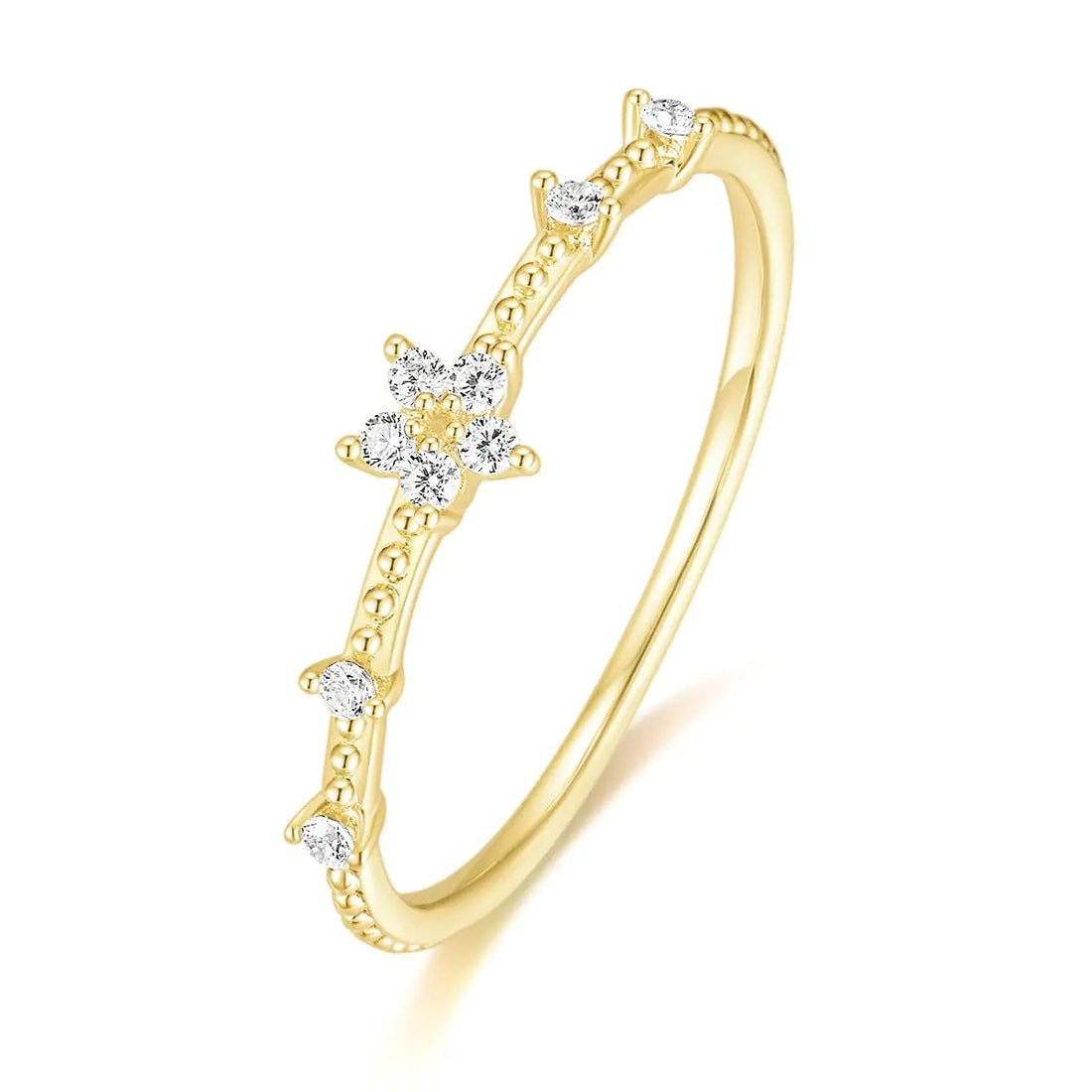 TIGRADE 14K Gold CZ Star Stacking Ring