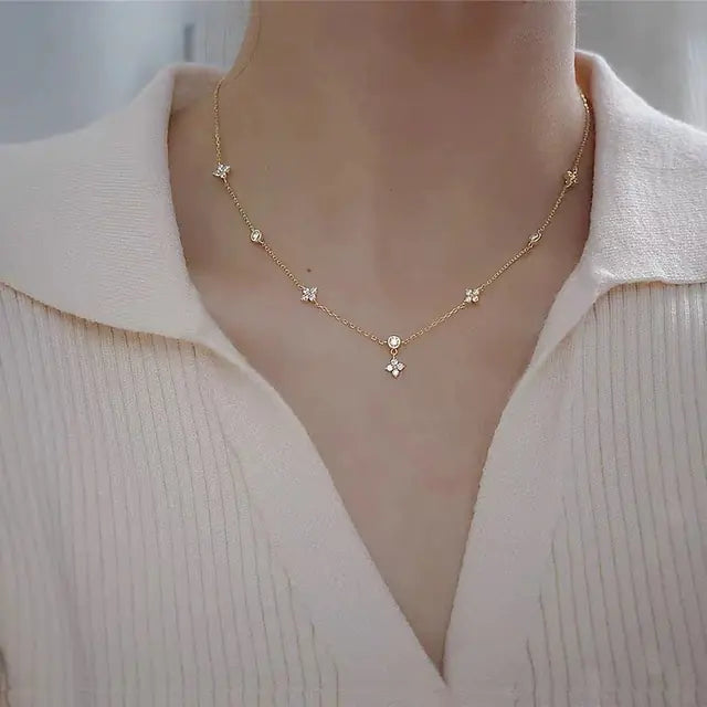 ANENJERY Zircon Four-Leaf Flower Necklace